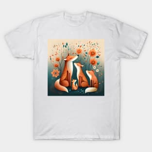 Graceful Fox Family in a Spring Forest T-Shirt